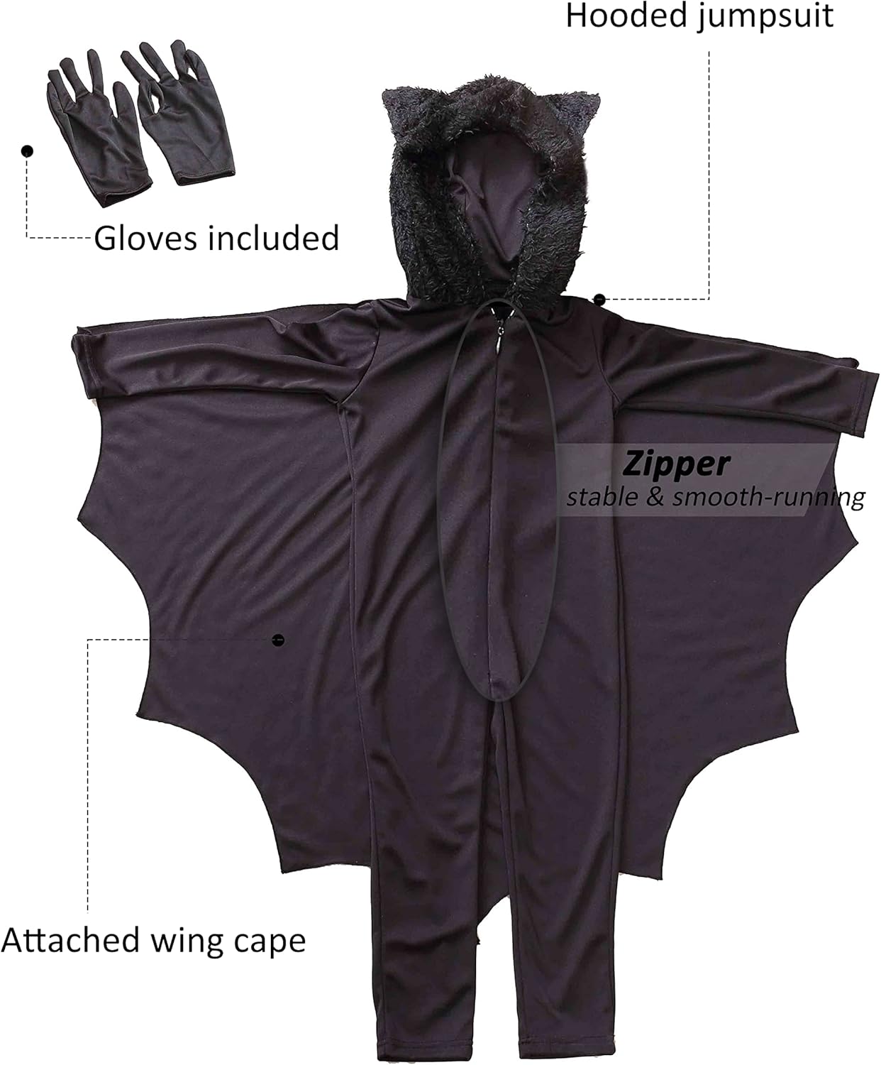 Seawhisper Bat Halloween Costumes for Kids Size 4-14