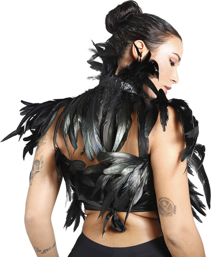 Maleficent Costume Women Feather Cape Wing Man Collar Women Bird Adult Gothic Renaissance Burlesque Cabaret Raven Festival Black