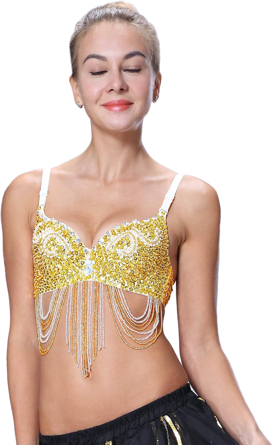 Seawhisper Tribal Glitter Sparkle Rhinestone Belly Dance Beaded Sequined Bra Top for Rave Cabaret Party