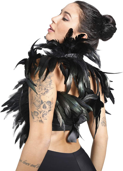 Maleficent Costume Women Feather Cape Wing Man Collar Women Bird Adult Gothic Renaissance Burlesque Cabaret Raven Festival Black